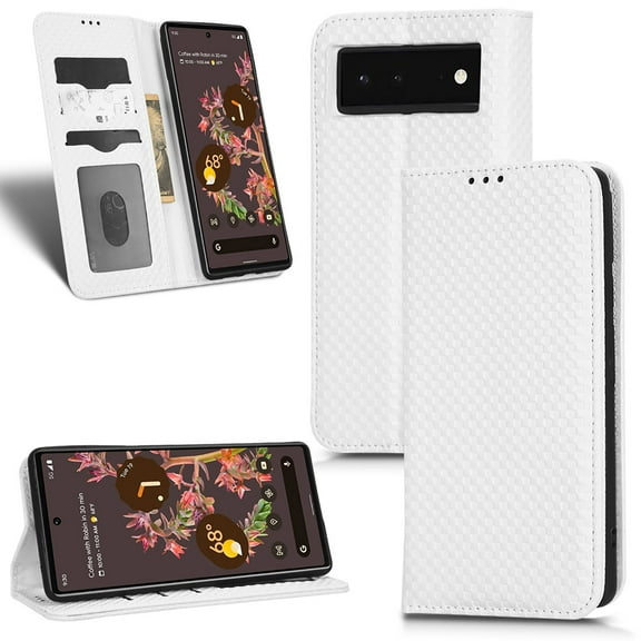 Nalacover for Google Pixel 6 6.4 inch Wallet Case,Luxury 360 Protection PU Leather Anti-Scratch Hidden Magnetic Closure Flip Folio Kickstand Credit Card Slots Shockproof Phone Cover,White