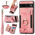 thumbnail image 1 of Nalacover For Google Pixel 6 Pro Case Ring Holder Kickstand with Credit Card Holder, Back Flip Premium Leather Magnetic Clasp Removable Wirst Hand Strap Cover for Google Pixel 6 Pro, Pink, 1 of 14