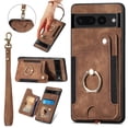 thumbnail image 1 of Nalacover For Google Pixel 6 Pro Case Ring Holder Kickstand with Credit Card Holder, Back Flip Premium Leather Magnetic Clasp Removable Wirst Hand Strap Cover for Google Pixel 6 Pro, Brown, 1 of 14