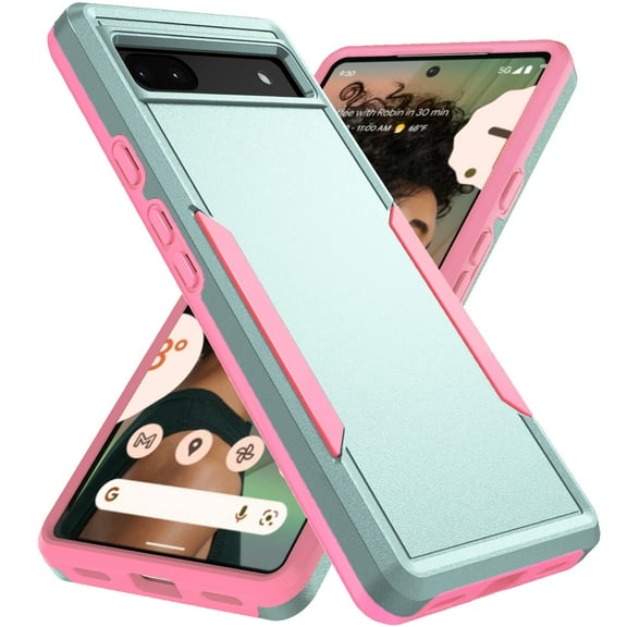 Nalacover for Google Pixel 6A Case: Dual Layer Protective Heavy Duty Cell Phone Case Shockproof Rugged Bumper Tough Hand Grip - Military Grade Drop Tested for Google Pixel 6A, Green+Pink