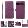 thumbnail image 1 of Nalacover for Google Pixel 6a 6.1 inch Premium PU Leather Crossbody Case with Shoulder Strap & Wrist Strap,Shockproof Magnetic Flip Kickstand Credit Card Slots Zipper Wallet Phone Case,Darkpurple, 1 of 12