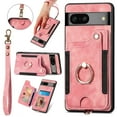 thumbnail image 1 of Nalacover For Google Pixel 7 Case Ring Holder Kickstand with Credit Card Holder, Back Flip Premium Leather Magnetic Clasp Removable Wirst Hand Strap Cover for Google Pixel 7, Pink, 1 of 14