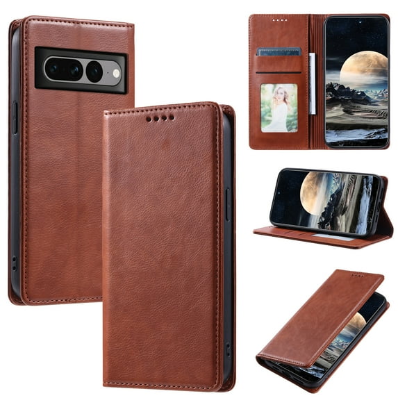 Nalacover for Google Pixel 7 Pro Wallet Case, Vintage PU Leather Book Folding Folio Case with Credit Card Slots Hidden Magnetic Closure Flip Kickstand Shockproof Slim Phone Case,Brown