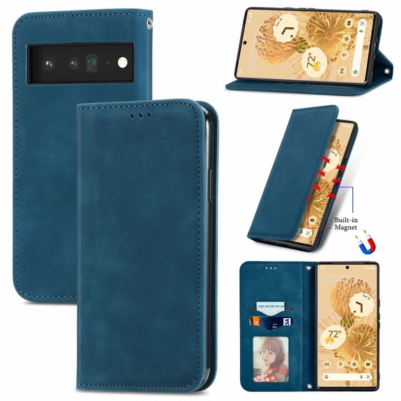 Nalacover for Google Pixel 7 Wallet Case, Card Slots Holder Magnetic Closure Flip Folio Cover with Kickstand Bracket Luxury PU Leather Soft TPU Shockproof Case for Google Pixel 7, Blue