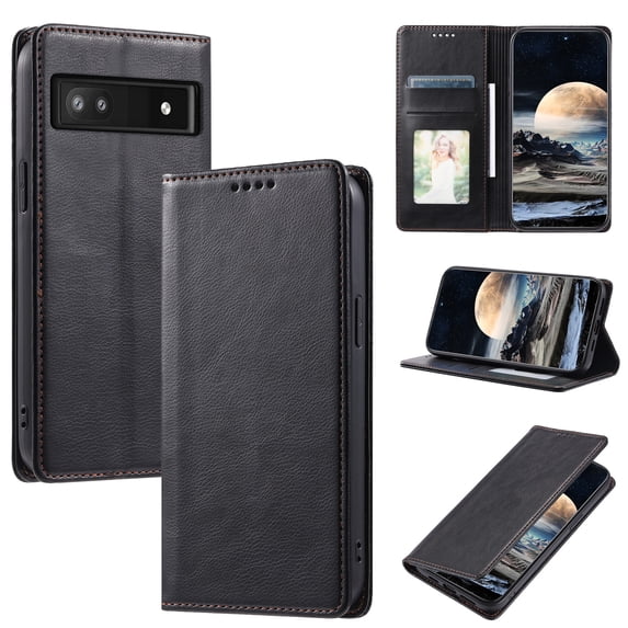 Nalacover for Google Pixel 7a Wallet Case, Vintage PU Leather Book Folding Folio Case with Credit Card Slots Hidden Magnetic Closure Flip Kickstand Shockproof Slim Phone Case,Black