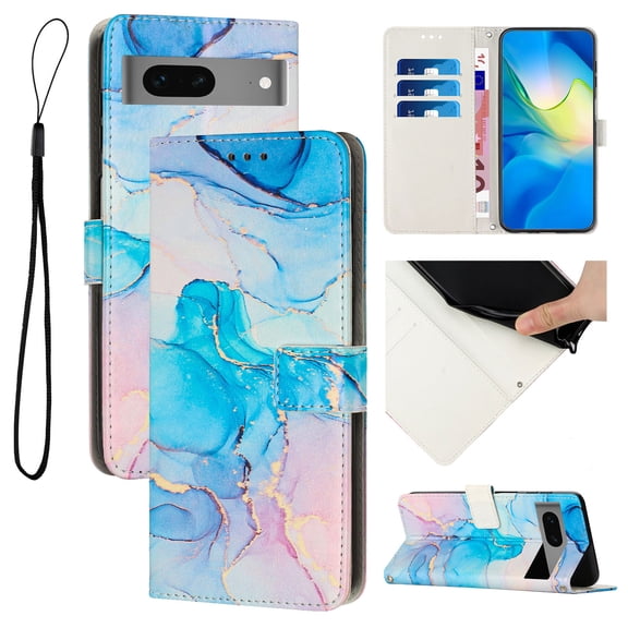 Nalacover for Google Pixel 8 Marble Pattern Wallet Case with Credit Card Slots Holder Kickstand Cover, Soft Silicone Shokcproof Anti-Fall Premium PU Leather Magnetic Clasp Flip Case, Green