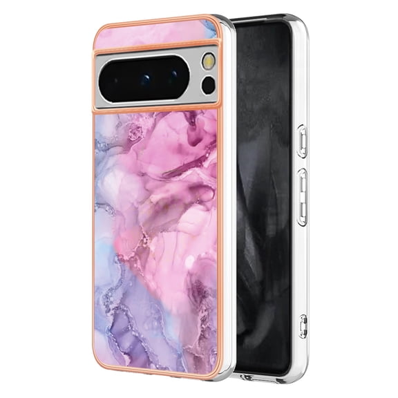 Nalacover for Google Pixel 8 Pro Marble Pattern Slim Case Compatible with MagSafe Wireless Charging, Soft Silicone/TPU Shockproof Non-Yellowing Lightweight Protective Cover, Pink