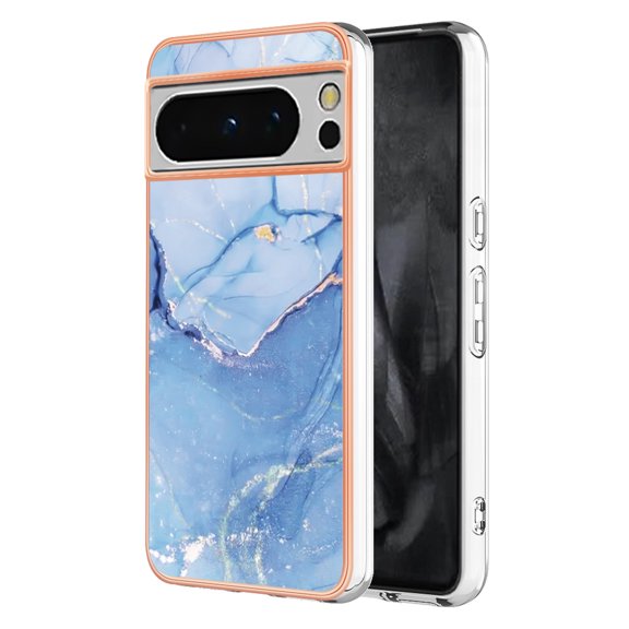 Nalacover for Google Pixel 8 Pro Marble Pattern Slim Case Compatible with MagSafe Wireless Charging, Soft Silicone/TPU Shockproof Non-Yellowing Lightweight Protective Cover, Blue