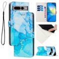 thumbnail image 1 of Nalacover for Google Pixel 8 Pro Marble Pattern Wallet Case with Credit Card Slots Holder Kickstand Cover, Soft Silicone Shokcproof Anti-Fall Premium PU Leather Magnetic Clasp Flip Case, Blue, 1 of 6