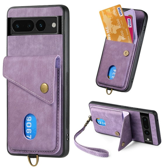 Nalacover for Google Pixel 8 Pro, Slim Case Wallet with Credit Card Holder, Back Flip Premium Leather Magnetic Clasp Kickstand Wirst Hand Strap Shockproof Cover for Google Pixel 8 Pro, Purple