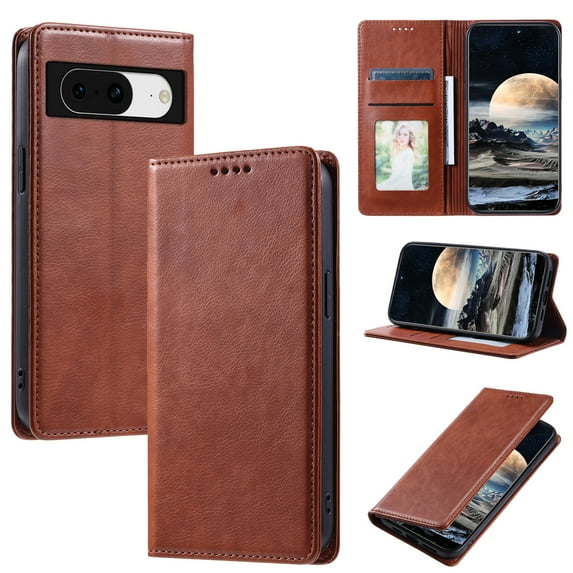 Nalacover for Google Pixel 8 Wallet Case, Vintage PU Leather Book Folding Folio Case with Credit Card Slots Hidden Magnetic Closure Flip Kickstand Shockproof Slim Phone Case,Brown