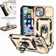 thumbnail image 1 of Nalacover Heavy Duty Armor Case for iPhone 14, Rugged PC Soft TPU Military Grade Shockproof Metal Magnetic Plate Shockproof Cover with Camera Lens Sliding Ring Holder Kickstand Case,Gold, 1 of 8