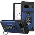 thumbnail image 1 of Nalacover Heavy Duty Card Slot Phone Case for Google Pixel 8 - Sliding Camera Lens Protection Cover, Hybrid Rugged PC + Silicone Shockproof Case with Magnetic Ring Holder Kickstand, Navy, 1 of 7