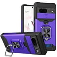 thumbnail image 1 of Nalacover Heavy Duty Card Slot Phone Case for Google Pixel 8 - Sliding Camera Lens Protection Cover, Hybrid Rugged PC + Silicone Shockproof Case with Magnetic Ring Holder Kickstand, Purple, 1 of 7