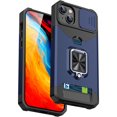 thumbnail image 1 of Nalacover Heavy Duty Card Slot Phone Case for iPhone 15 Plus - Sliding Camera Lens Protection Cover, Hybrid Rugged PC + Silicone Shockproof Case with Magnetic Ring Holder Kickstand, Navy, 1 of 7