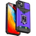 thumbnail image 1 of Nalacover Heavy Duty Card Slot Phone Case for iPhone 15 Plus - Sliding Camera Lens Protection Cover, Hybrid Rugged PC + Silicone Shockproof Case with Magnetic Ring Holder Kickstand, Purple, 1 of 7