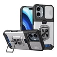 thumbnail image 1 of Nalacover Heavy Duty Card Slot Phone Case for iPhone 16 Plus - Sliding Camera Lens Protection Cover, Hybrid Rugged PC + Silicone Shockproof Case with Magnetic Ring Holder Kickstand, Silver, 1 of 7