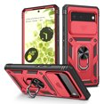 thumbnail image 1 of Nalacover Heavy Duty Case for Google Pixel 6 with Camera Lens Sliding Cover, Triple Layers Ring Kickstand Hybrid Rugged PC + TPU Shockproof Case with Magnetic Car Mount Holder, Red + Black, 1 of 11