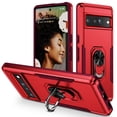 thumbnail image 1 of Nalacover Heavy Duty Case for Google Pixel 6 with Rotated Ring Holder Kickstand Bracket, Military Grade Rugged Cover with Magnetic Car Mount TPU Shockproof Lens Protective Case, Red, 1 of 9