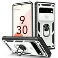 thumbnail image 1 of Nalacover Heavy Duty Case for Google Pixel 8 with Camera Lens Sliding Cover, Triple Layers Ring Kickstand Hybrid Rugged PC + TPU Shockproof Case with Magnetic Car Mount Holder, White + Black, 1 of 11