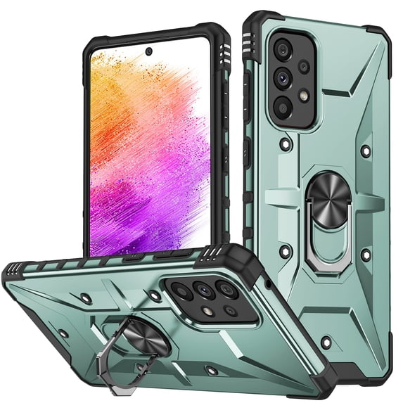 Nalacover Heavy Duty Case for Samsung Galaxy A13 5G, Hybrid Rugged PC + Soft TPU Military Grade Shockproof Cover with Rotated Ring Holder Kickstand Magnetic Car Mount Non-Slip Case,Darkgreen