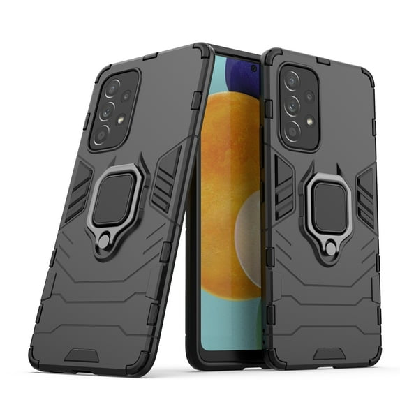 Nalacover Heavy Duty Case for Samsung Galaxy A53 5G, Rugged PC + Soft TPU Hybrid Metal Ring Holder Kickstand Cover Military Grade Dual-Layers Armor Shockproof Anti-Scratches Protective Case, Black