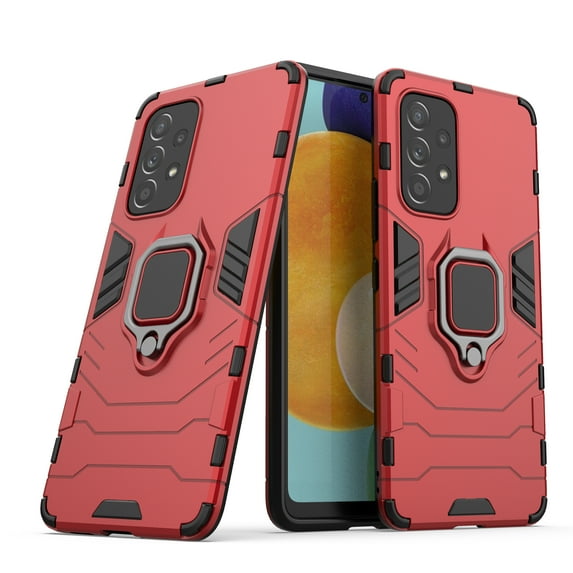 Nalacover Heavy Duty Case for Samsung Galaxy A53 5G, Rugged PC + Soft TPU Hybrid Metal Ring Holder Kickstand Cover Military Grade Dual-Layers Armor Shockproof Anti-Scratches Protective Case, Red