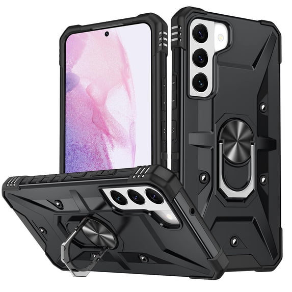 Nalacover Heavy Duty Case for Samsung Galaxy S21 FE, Hybrid Rugged PC + Soft TPU Military Grade Shockproof Cover with Rotated Ring Holder Kickstand Magnetic Car Mount Non-Slip Case,Black