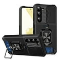 thumbnail image 1 of Nalacover Heavy Duty Case for Samsung Galaxy S23 Plus, Hybrid Rugged PC Soft Silicone Card Slot Sliding Camera Lens Protection Cover with Ring Holder Kickstand Magnetic Car Mount Case, Black, 1 of 7