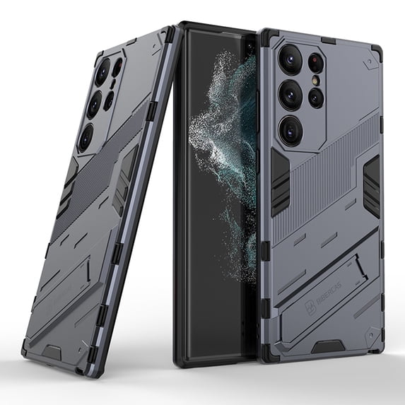 Nalacover Heavy Duty Case for Samsung Galaxy S23 Ultra, Hybrid Rugged PC + Soft TPU Shockproof Anti-Scratches Cover with Hidden Bracket Support Wireless Charging Magnetic Car Mount Holder Case, Gray