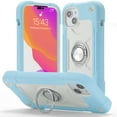thumbnail image 1 of Nalacover Heavy Duty Case for iPhone 14, Armor Ring Holder Kickstand Military Grade Rugged PC Soft Silicone Shockproof Drop Resistant Cover Triple Layers Colors Design Case,Blue+White, 1 of 6
