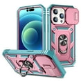 thumbnail image 1 of Nalacover Heavy Duty Case for iPhone 15 Pro with Camera Lens Sliding Cover, Triple Layers Ring Kickstand Hybrid Rugged PC + TPU Shockproof Case with Magnetic Car Mount Holder,Pink/Green, 1 of 11