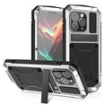 thumbnail image 1 of Nalacover Heavy Duty Case for iPhone 15 Pro with Hidden Kickstand & Tempered Glass Screen Protector, Hybrid Rugged PC Soft Silicone Metal Frame Shockproof Protective Case, Silver, 1 of 9