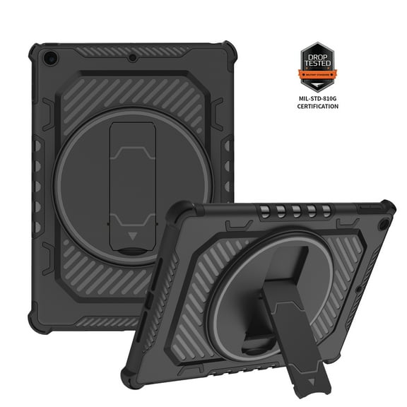 Nalacover Heavy Duty Tablet Case for iPad 9th/8th/7th Gen 10.2" 2021/2020/2019, Rotated Kickstand Pen Holder Soft Silicone Rugged PC Shockproof Cover Military Grade Helmet Protective Case,Black