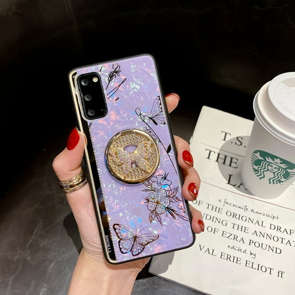 Nalacover Kickstand Case Compatible with Galaxy S21 FE Bling Case Girls Women Back Mirror Sparkle Glitter Diamond 3D Butterfly Design Soft TPU Bumper for Samsung Galaxy S21 FE, Purple