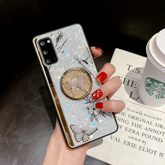 Nalacover Kickstand Case Compatible with Galaxy S23 Bling Case Girls Women Back Mirror Sparkle Glitter Diamond 3D Butterfly Design Soft TPU Bumper for Samsung Galaxy S23 6.1 inch, White