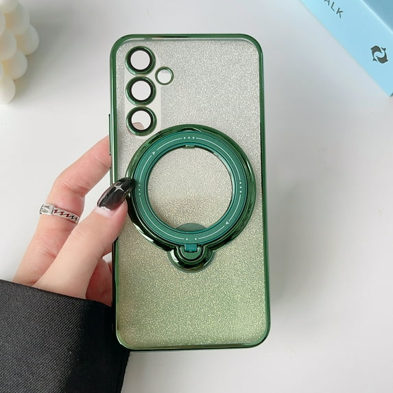 Nalacover Magnetic Case for Samsung Galaxy A24 4G, Sparkle Bling Rotated Ring Holder Stand Phone Case, Compatible with MagSafe & Car Mount, TPU Shockproof Non-Slip Cover - Darkgreen