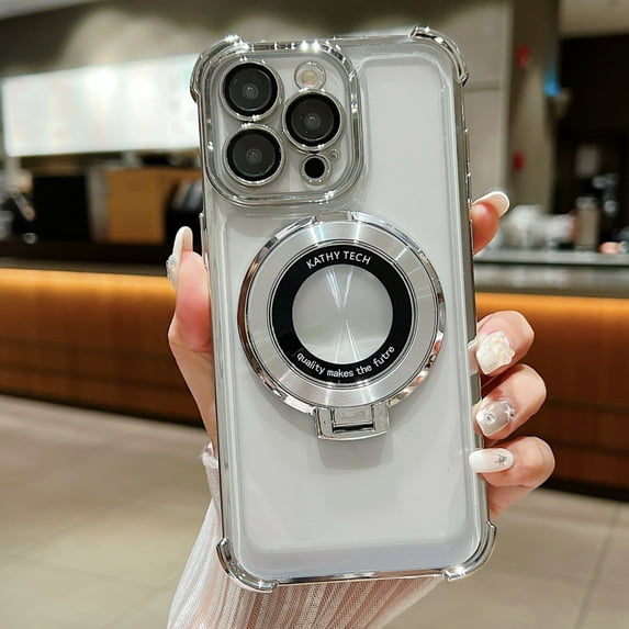 Nalacover Magnetic Case for iPhone 11, Ring Kickstand Phone Case with Lens Protector, Compatible with MagSafe, Clear Shockproof Non-Yellowing Protection Cover for iPhone 11 - Silver