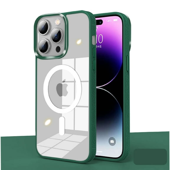 Nalacover Magnetic Case for iPhone 13 Pro Compatible with MagSafe Wireless Charging, High-Transparency Clear Rugged PC + TPU Shockproof Metal Buttons Slim Case for iPhone 13 Pro,Darkgreen