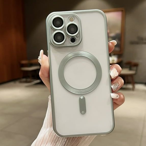 Nalacover Magnetic Case for iPhone 14, Plating Soft TPU Clear Phone Case with Lens Protective Film, MagSafe Compatible Wireless Charging Shockproof Non-Yellowing Phone Cover - Green