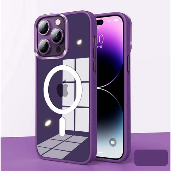 Nalacover Magnetic Case for iPhone 14 Pro Compatible with MagSafe Wireless Charging, High-Transparency Clear Rugged PC + TPU Shockproof Metal Buttons Slim Case for iPhone 14 Pro,Purple