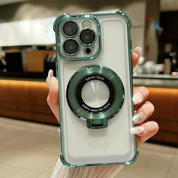 Nalacover Magnetic Case for iPhone 14 Pro Max, Ring Kickstand Phone Case with Lens Protector, Compatible with MagSafe, Clear Shockproof Non-Yellowing Protection Cover for iPhone 14 Pro Max - Green