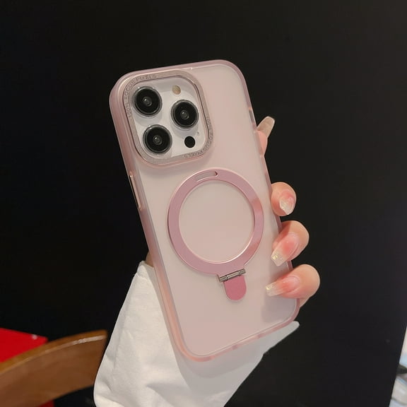 Nalacover Magnetic Frosted Invisible Stand Case for iPhone 13 Pro Max, [Compatible with MagSafe] Translucent Skin Friendly Flexible Liquid Silicone Kickstand Case For iPhone 13 Pro Max, Pink