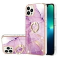 thumbnail image 1 of Nalacover Marble Pattern Case for iPhone 14 Pro Max, Diamond Rotated Ring Holder Kickstand Slim Fit Cover with Electroplated Frame All-Inclusive Lens Protection Anti-Shock Case, White Purple Marble, 1 of 4