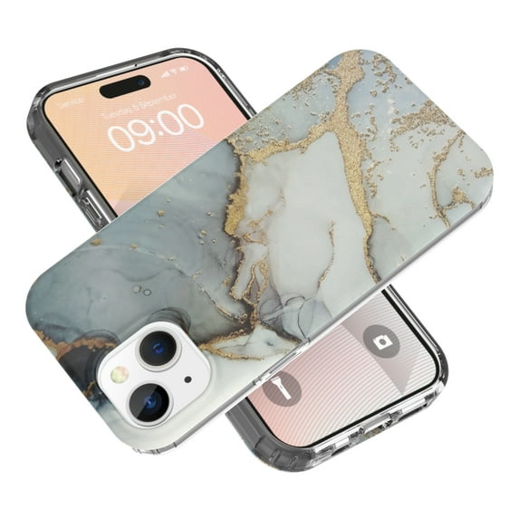 Nalacover Marble Pattern Phone Case for iPhone 15 Plus, Stylish Slim Lightweight Case, Hybrid Shockproof Anti-Scratches Non-Yellowing Protection Case - Gray Marble