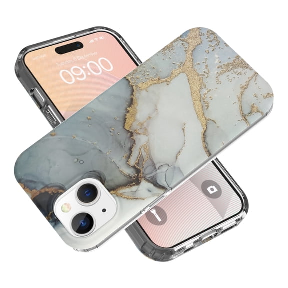 Nalacover Marble Pattern Phone Case for iPhone 15, Stylish Slim Lightweight Case, Hybrid Shockproof Anti-Scratches Non-Yellowing Protection Case - Gray Marble