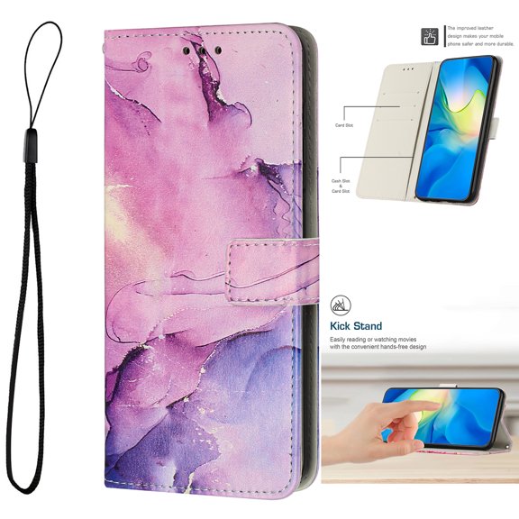 Nalacover Marble Pattern Wallet Case for Motorola Edge+ (2023) with Credit Card Slots Holder Kickstand Cover, Shokcproof Premium PU Leather Silicone Magnetic Clasp Flip Case, Purple