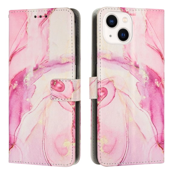 Nalacover Marble Pattern Wallet Case for iPhone 15 with Credit Card Slots Holder Kickstand Cover, Soft Silicone Shokcproof Premium PU Leather Magnetic Clasp Flip Case, Rosegold