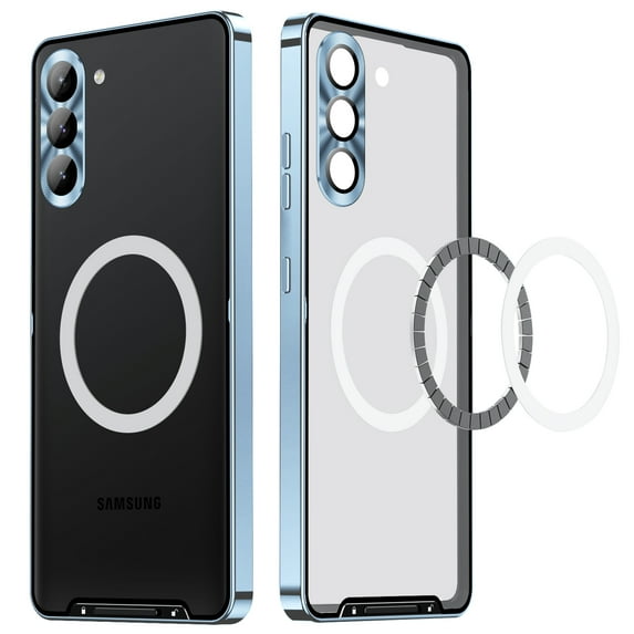 Nalacover Metal Frame Magnetic Case for Samsung Galaxy S24, Ultra Slim Matte Rugged PC Back Magsafe Case, Clear 4K Lens Protection Shockproof Anti-Scratches Case Cover, Blue