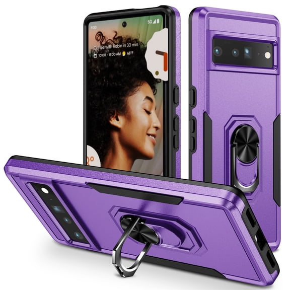 Nalacover Military Grade Heavy Duty Case for Google Pixel 7 Pro, Rugged Rotated Ring Holder Kickstand Bracket Cover with Magnetic Car Mount Soft TPU Shockproof Lens Protective Case,Purple